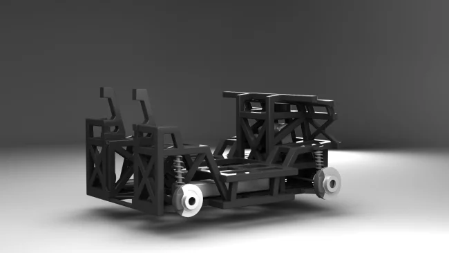 The car has a neat skateboard chassis that houses all the essential mechanical bits
