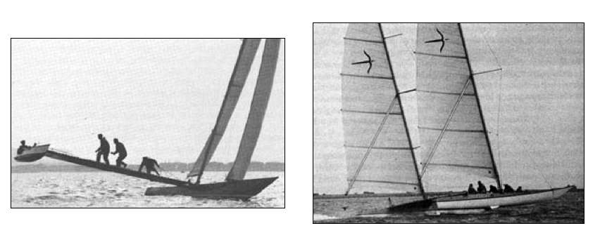 Tim Colman (later to become Sir Timothy Colman for his exploits), was the first to claim a world record with his Proa, Crossbow.