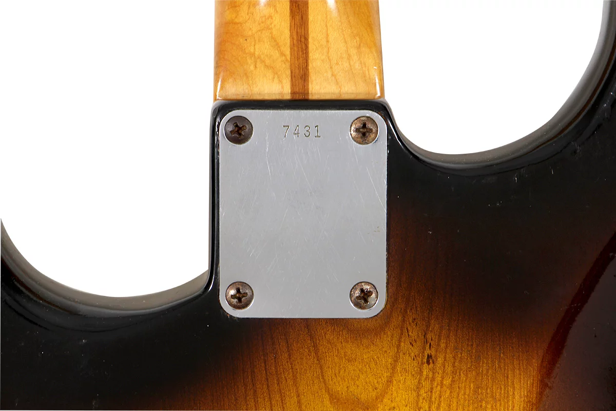 Slowhand carries a 7431 serial number, plus a marking on the neck-butt of TG-9-54, representing the name of the Fender employee who shaped the neck, and the month/year it was completed