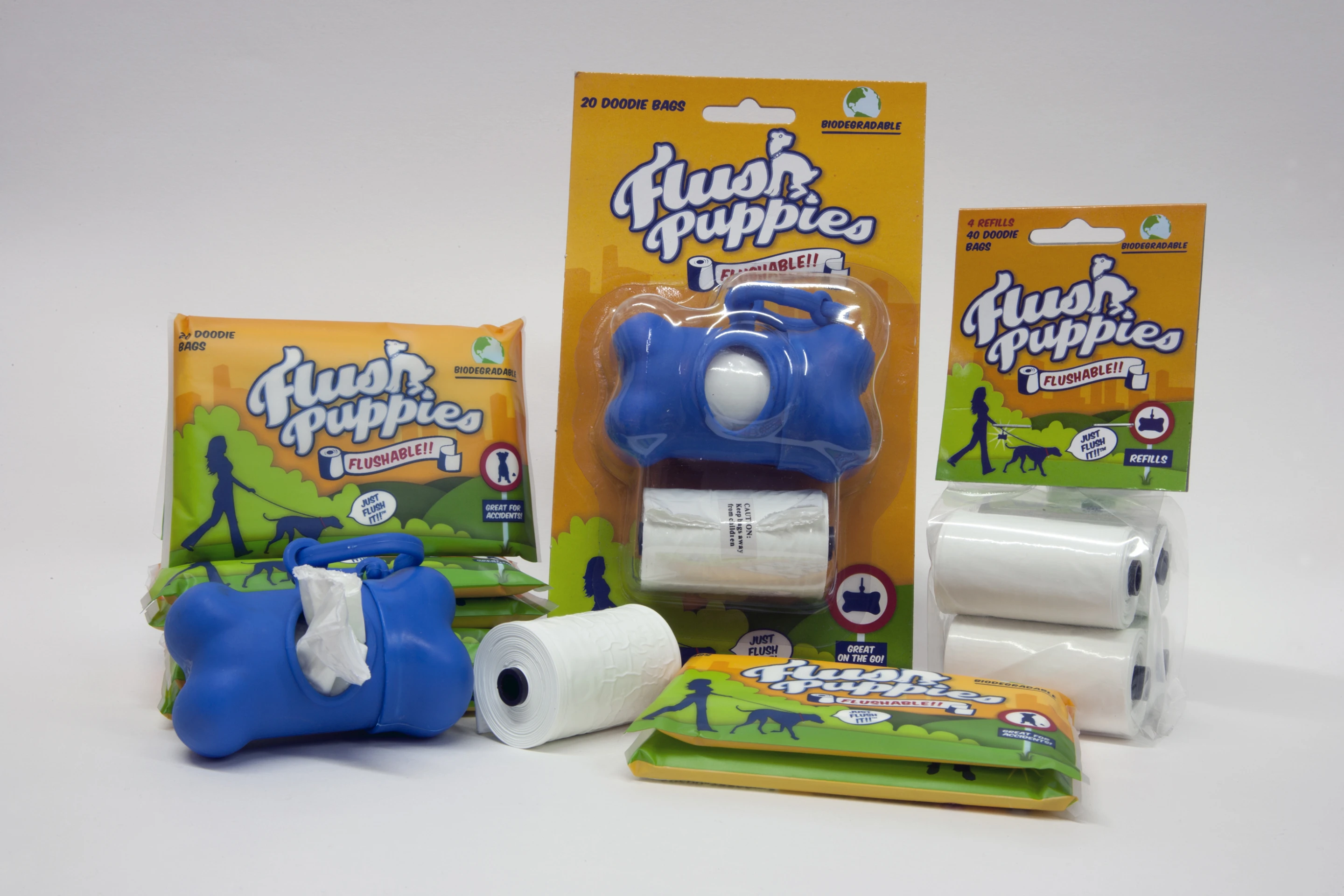 Flush Puppies are dog waste bags that dissolve when flushed down the toilet