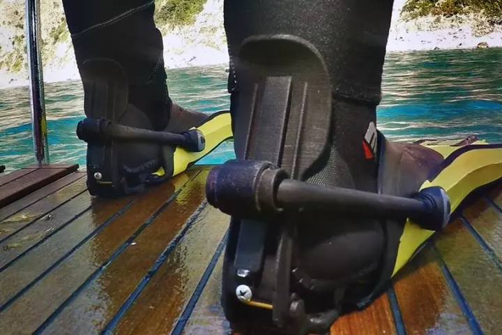 The Finclip system can be retrofitted to any open-heel type fins