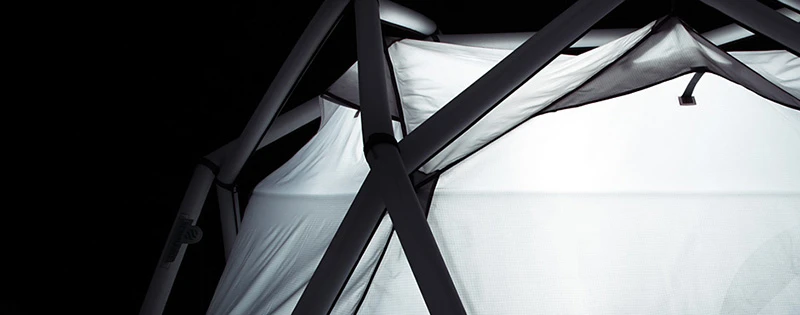 The inflatable geodesic "Cave" tent from Heimplanet