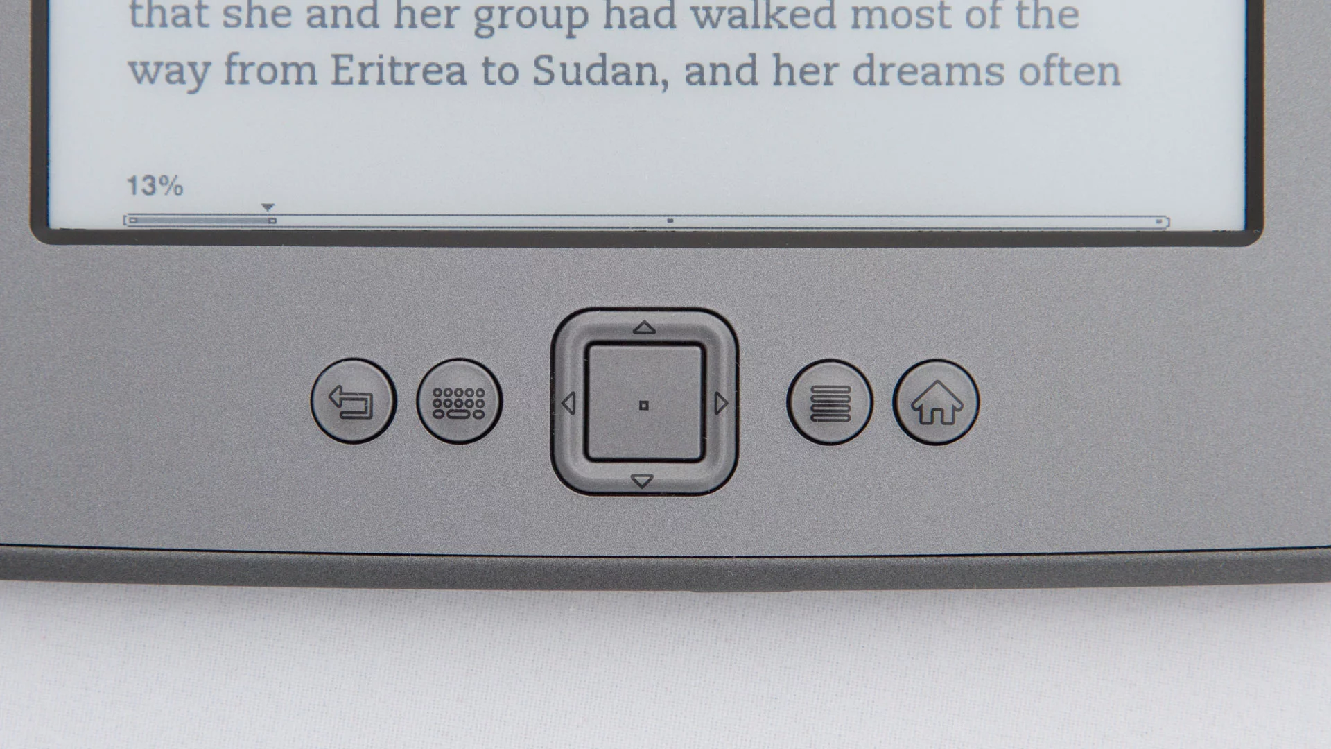 The five physical buttons under the display on the 4th-gen Kindle