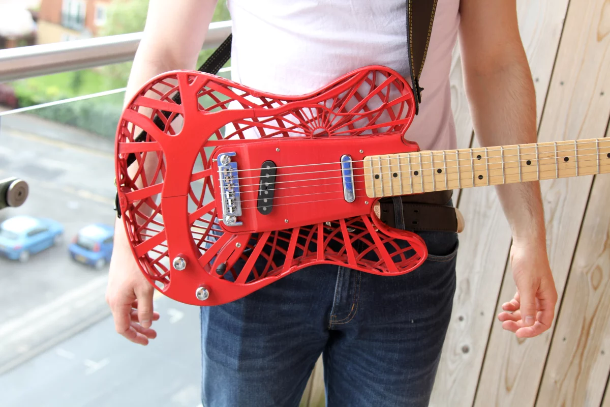 The Sunrise 3D-printed guitar is one of three stock models available from Customuse
