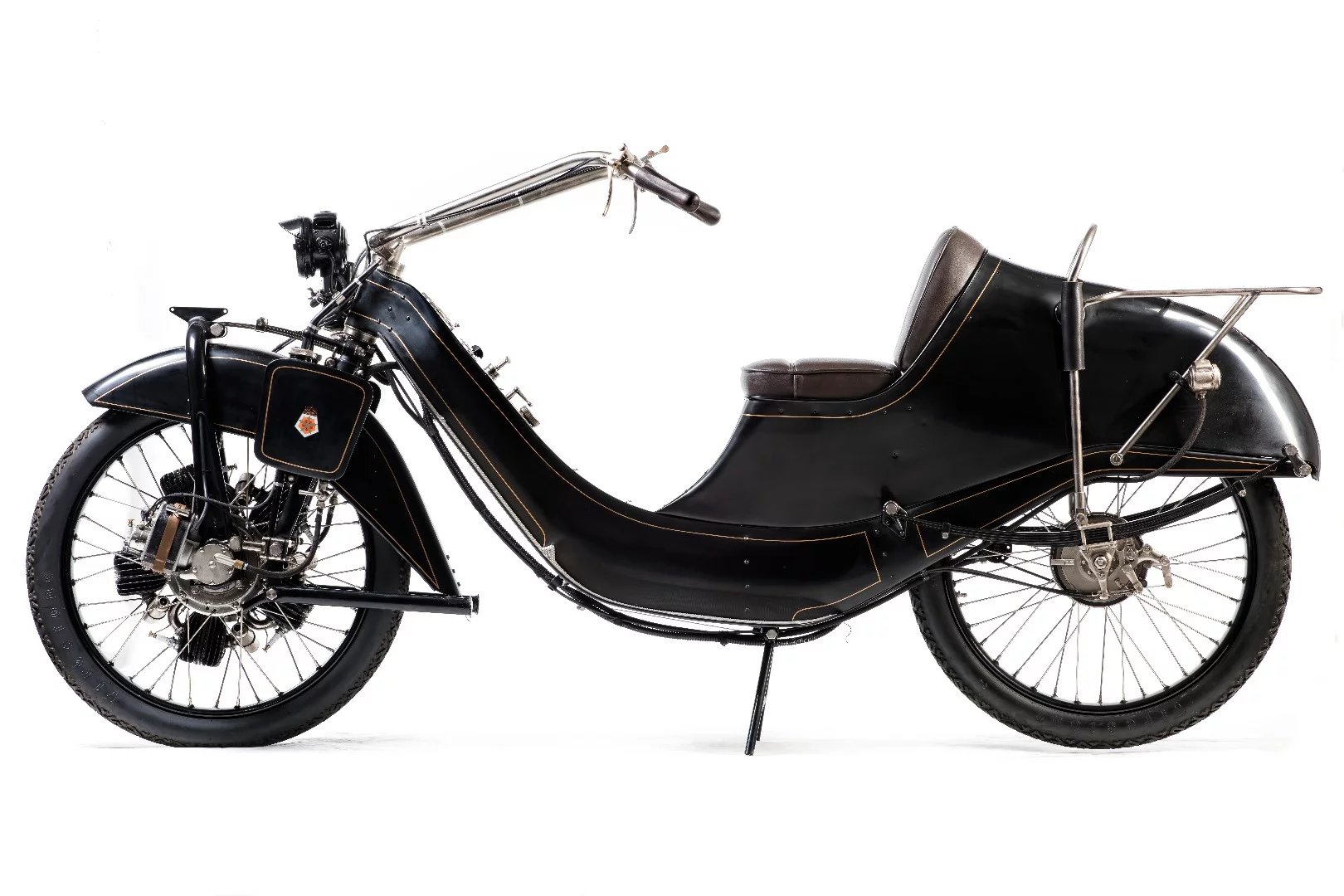 This 1921 Megola 640cc Tourer (Lot 610) sold for £82,140 ($107,019), well below estimate for the ultra rare machine with the unique feature that it's engine is a five cylinder radial located inside the front wheel.