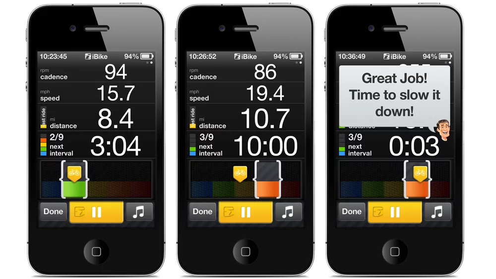 The iBike POWERHOUSE app tracks speed, distance and cadence