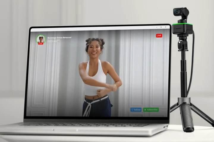 The Insta360 Link features a 3-axis gimbal lens, fast phase-detection autofocus, AI-powered subject tracking and a relatively large 1/2-inch-type image sensor