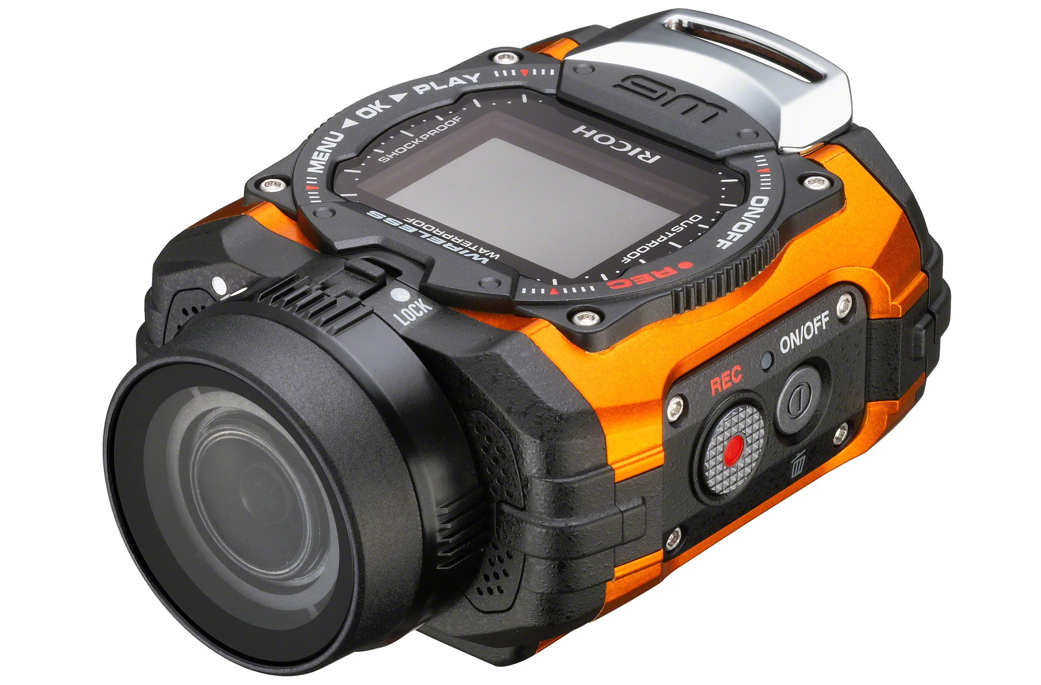The Ricoh WG-M1 is a waterproof, shock-resistant, and cold-resistant actioncam