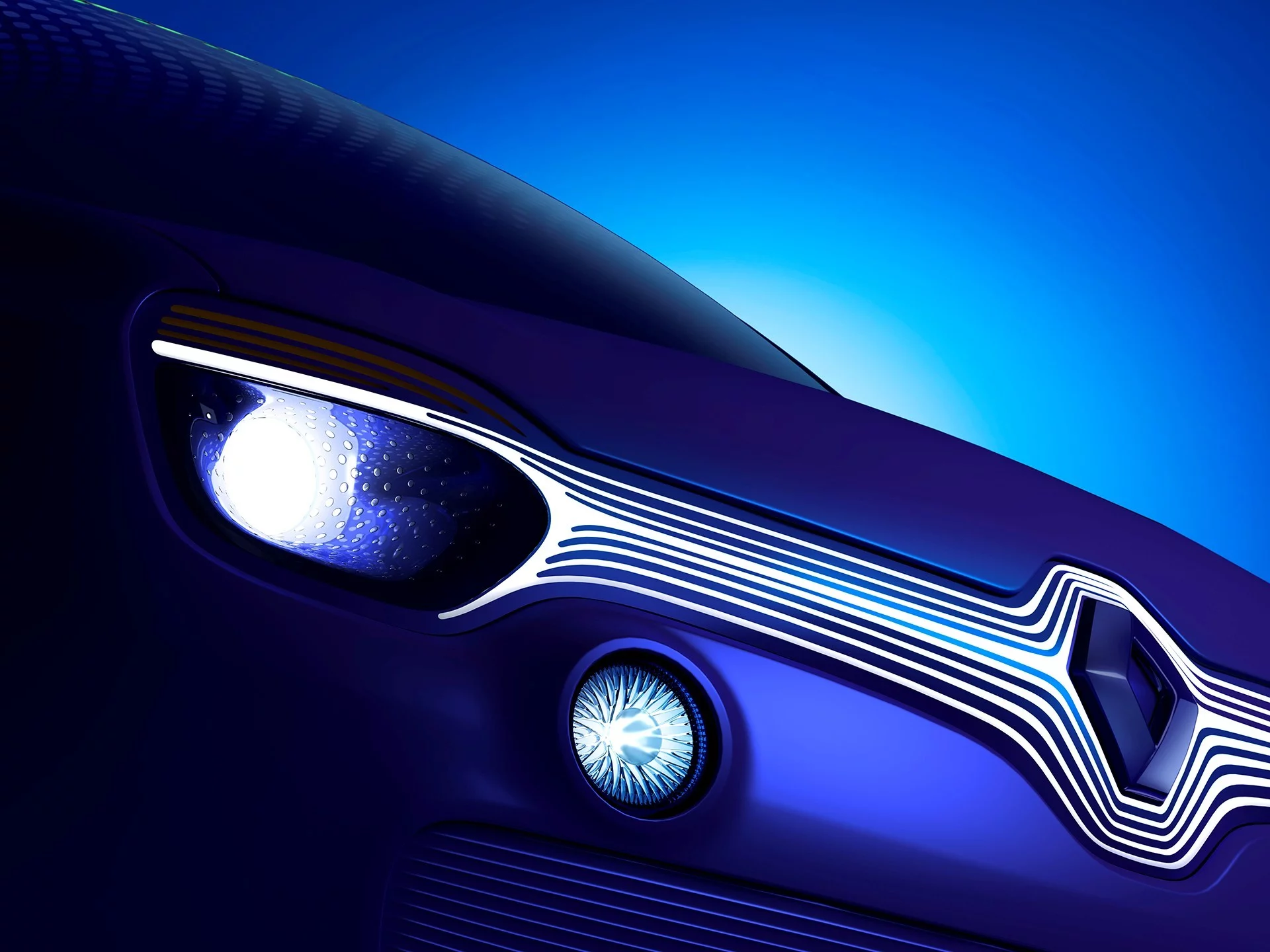 Twin'Z's grille treatment gives impression of power flowing between between the headlights while circumnavigating the Renault logo