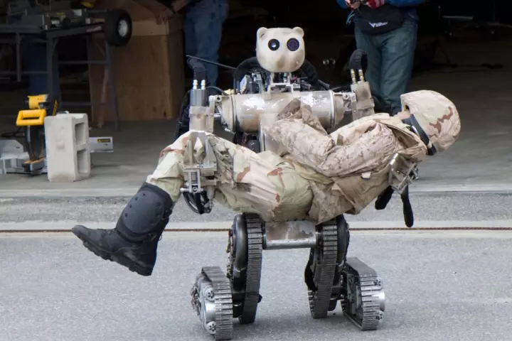 BEAR is an all-terrain, search-and-rescue humanoid robot that can lift and carry up to 500 pounds, yet can grasp fragile objects without damaging them (Image: TATRC)