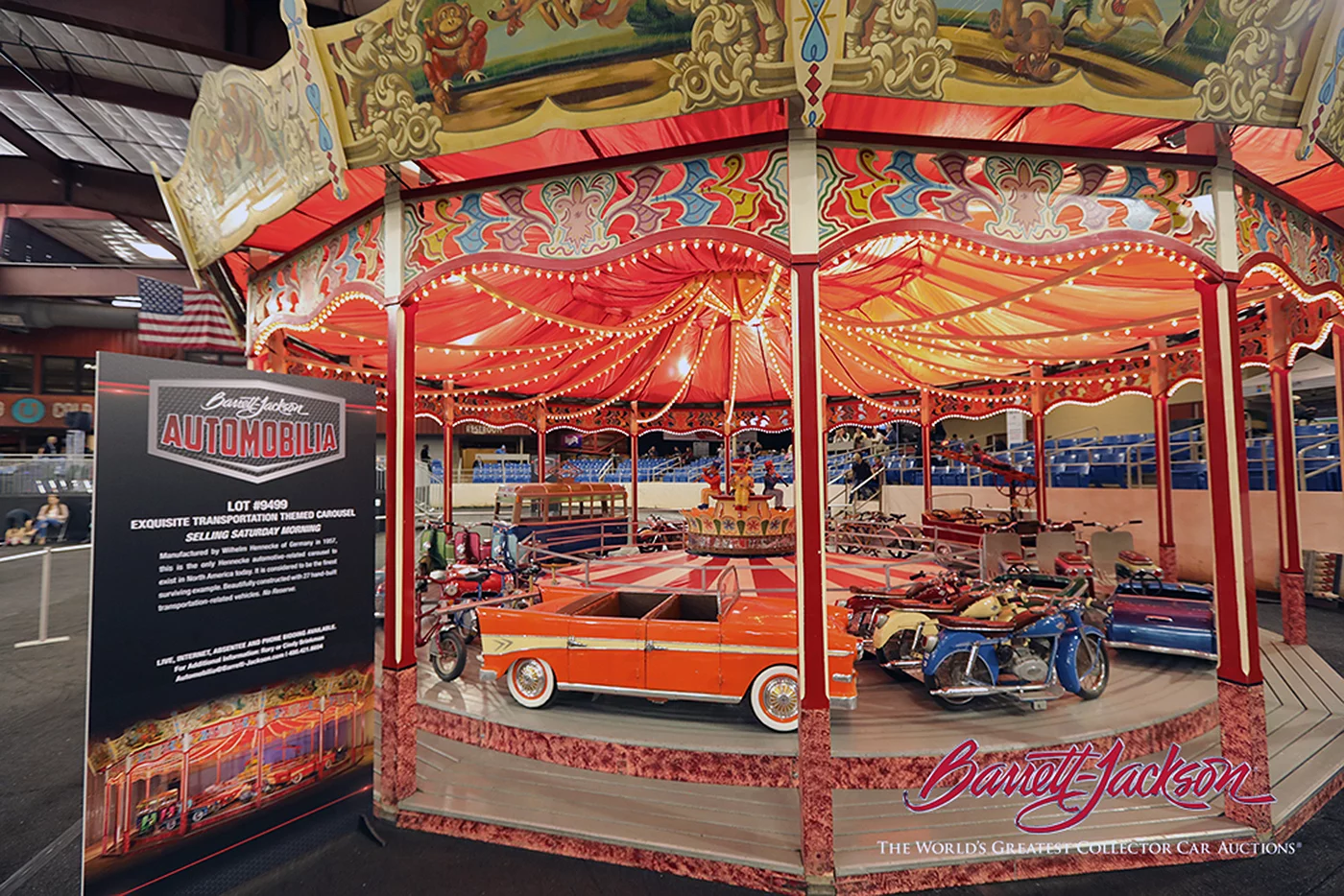 They don't make them like this any more. One of five Wilhelm Hennecke carousels imported to the United States during the 1950s, this transportation-themed carousel is claimed to be the finest surviving example. The history of Hennecke Carousels can be found here. This beautifully restored carousel sold for $557,750 at Barrett-Jackson's Scottsdale 2018 auction.