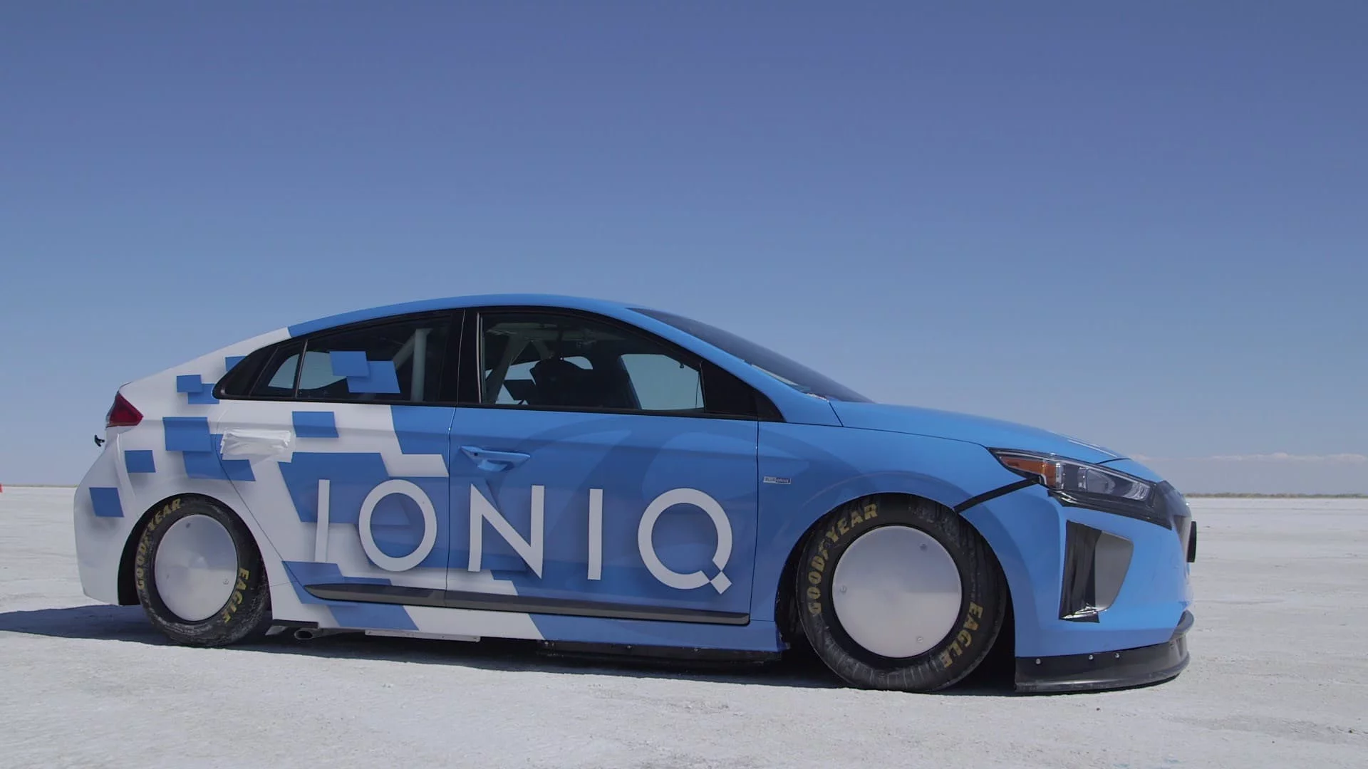 Hyundai used a nitrous-injected Ioniq to set a new speed record at Bonneville. The car was also on show at SEMA