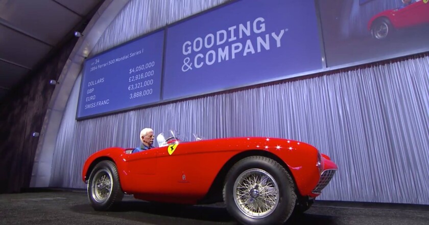 The Ferrari 500 Mondial was developed from the dominant Formula One car of the day (actually it was an F2 car but it was favored by the F1 regs at the time), Ferrari's tipo 500 monoposto race car. The same 170 hp 1,984cc DOHC 4-cylinder engine driven by Alberto Ascari in 1952 and 1953 is at the heart of this sports car and it took him to seven consecutive race wins, a record not broken until Sebastian Vettel in 2013 and two world titles. There were only 14 Pinin Farina-Bodied Mondial Spiders built and this car is one of them. It sold for $4,455,000 at Gooding & Company’s Scottsdale 2018 auction