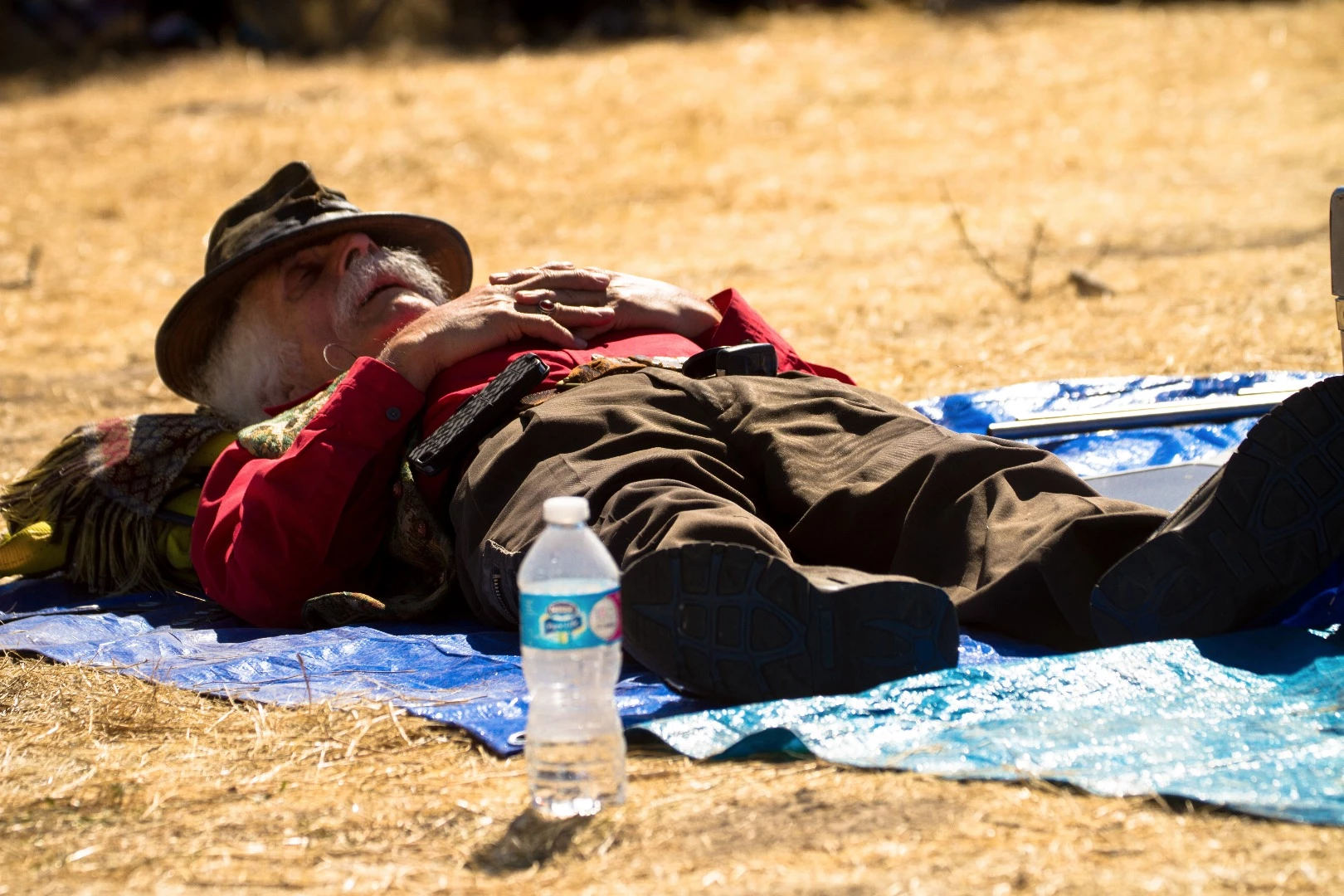 It was a long day in the lead-up to the jump - some spectators flaked out in the hot Idaho sun