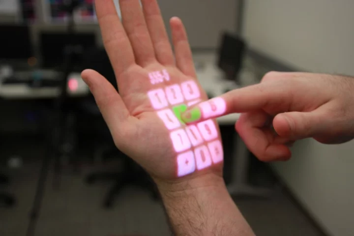OmniTouch displays interface on user's hand