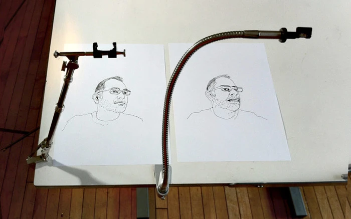 Sketches done with an antique camera lucida (left) and the NeoLucida