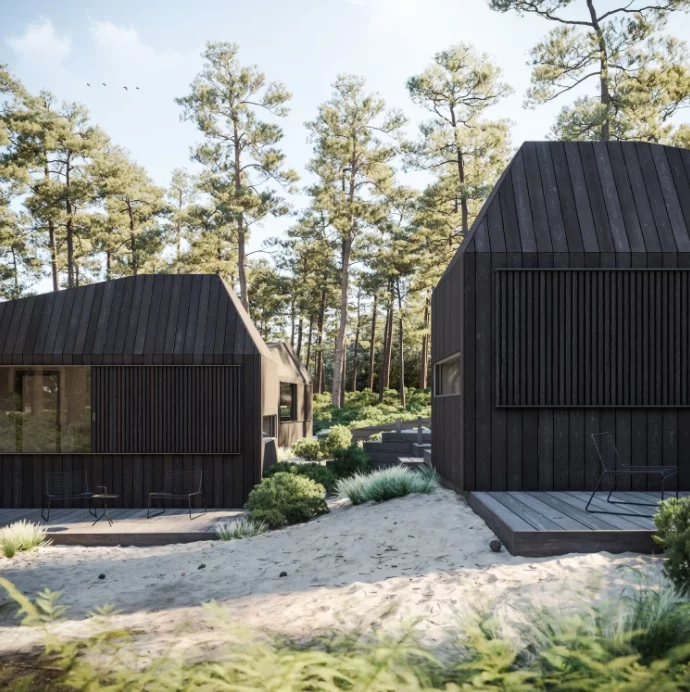 The 25-sq m (269-sq ft) Hytte cabins draw inspiration from minimalistic Scandinavian architecture