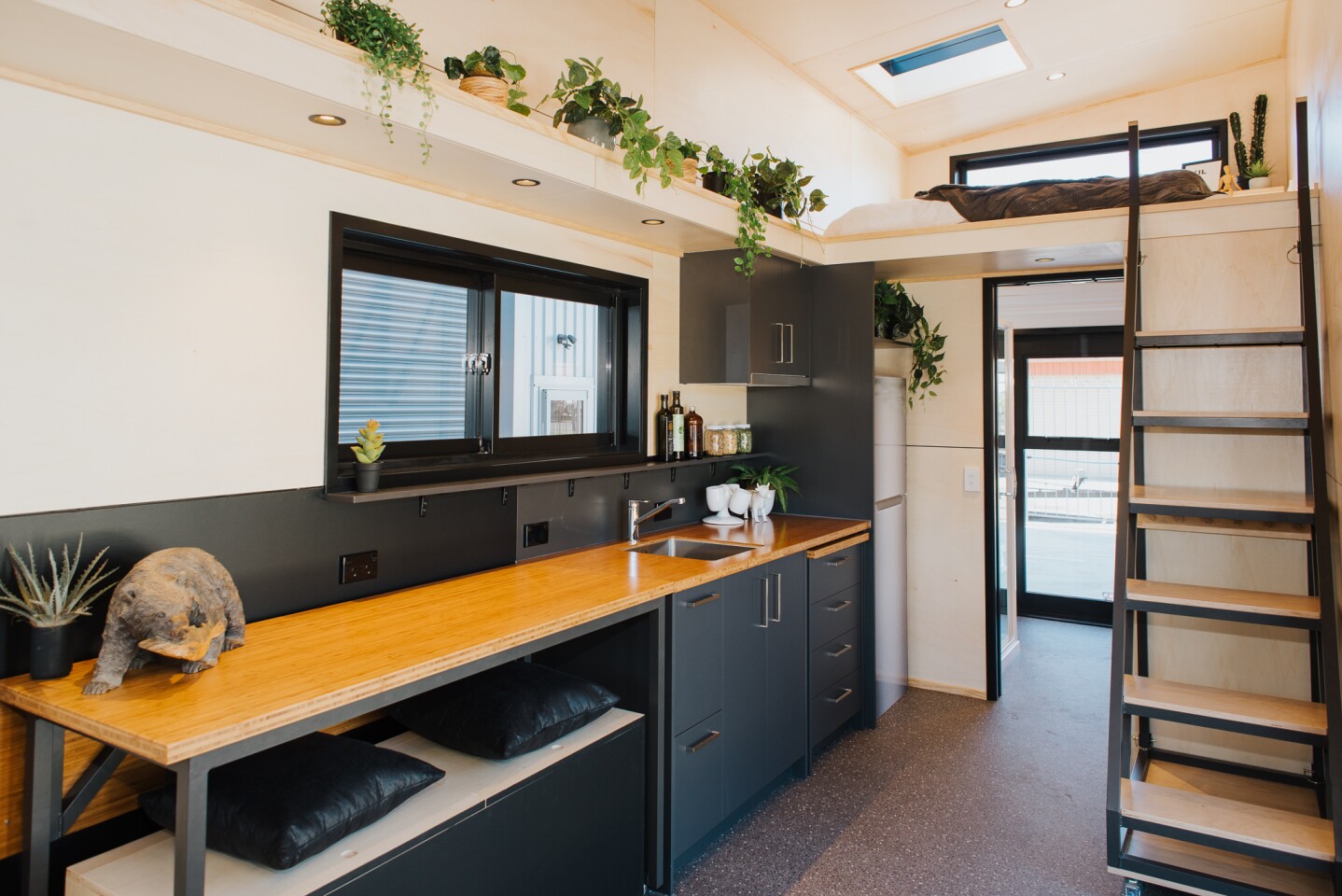 The Tiny Tāwharau has lots of kitchen counter space