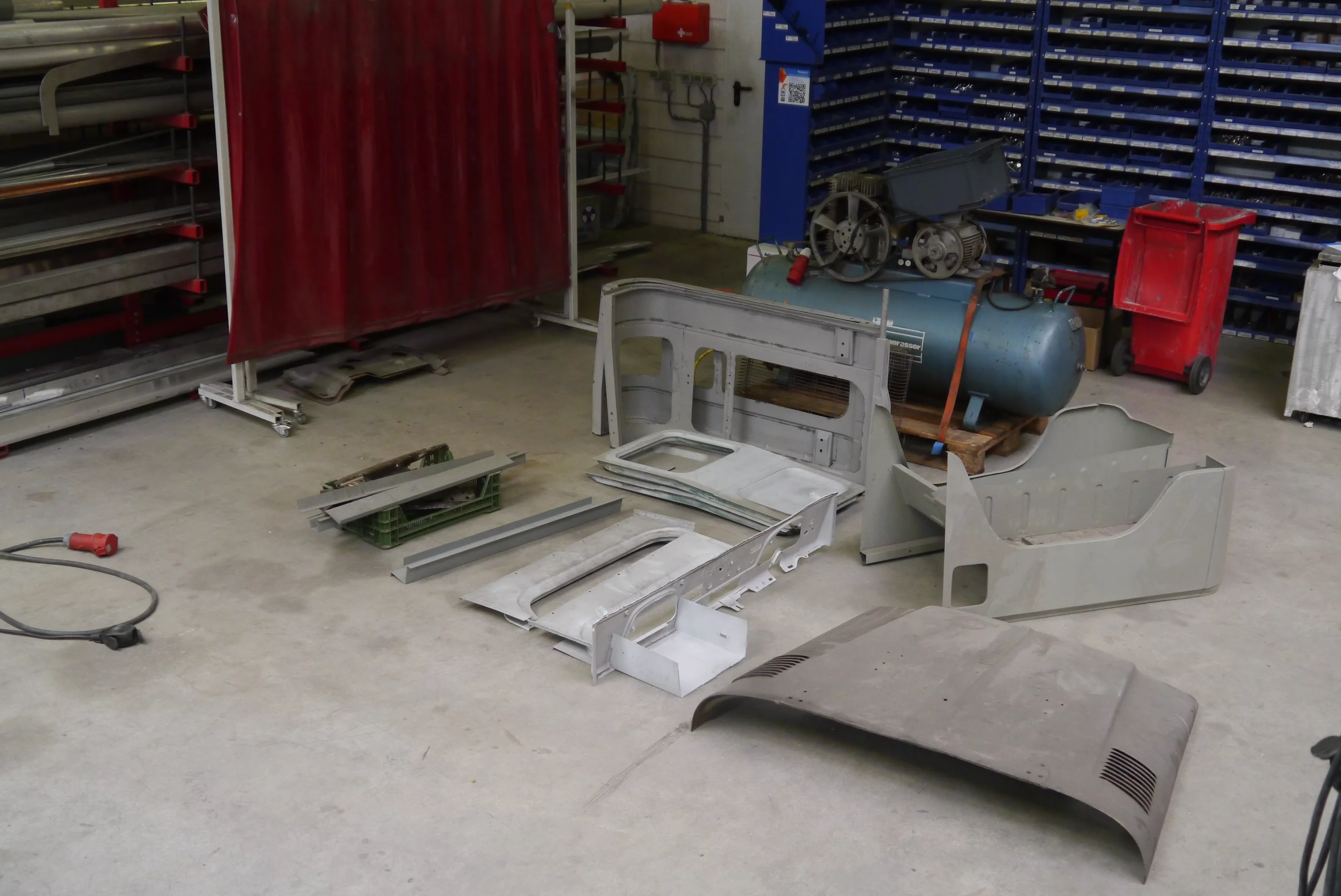 The Amphibicruiser's stainless steel bodywork ready for assembly