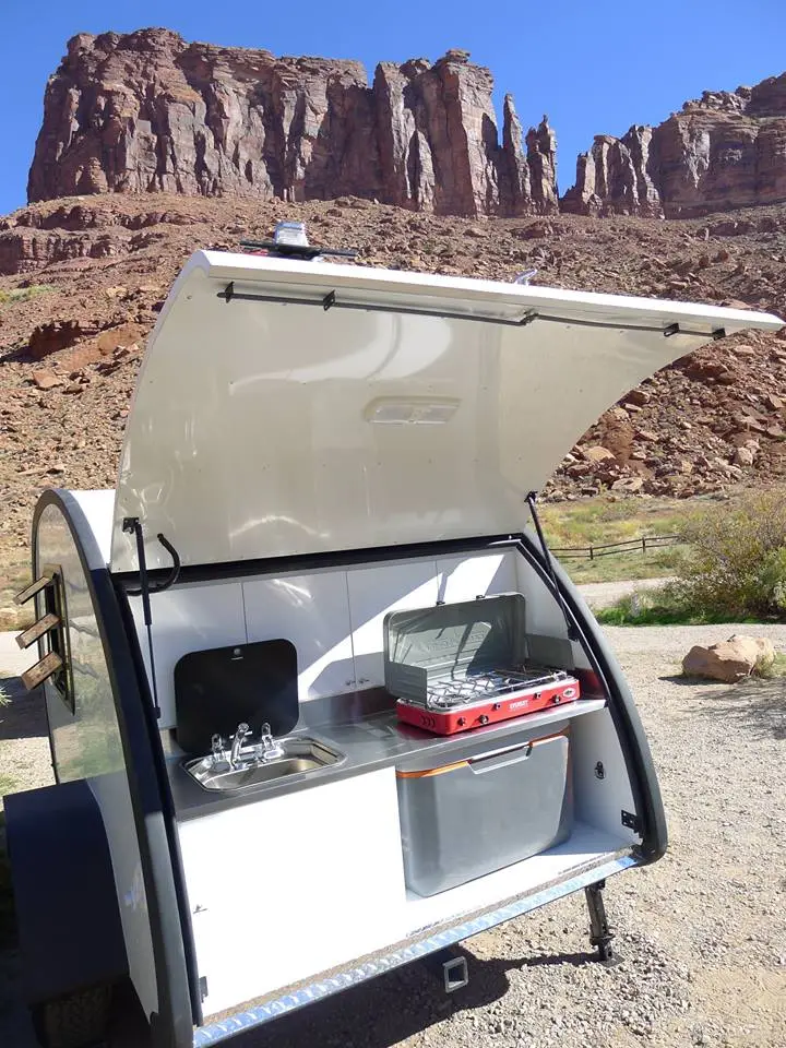 The basic Bean package includes just the kitchen structure, and buyers can add a sink, stove, cooler/fridge slide-out tray and other options