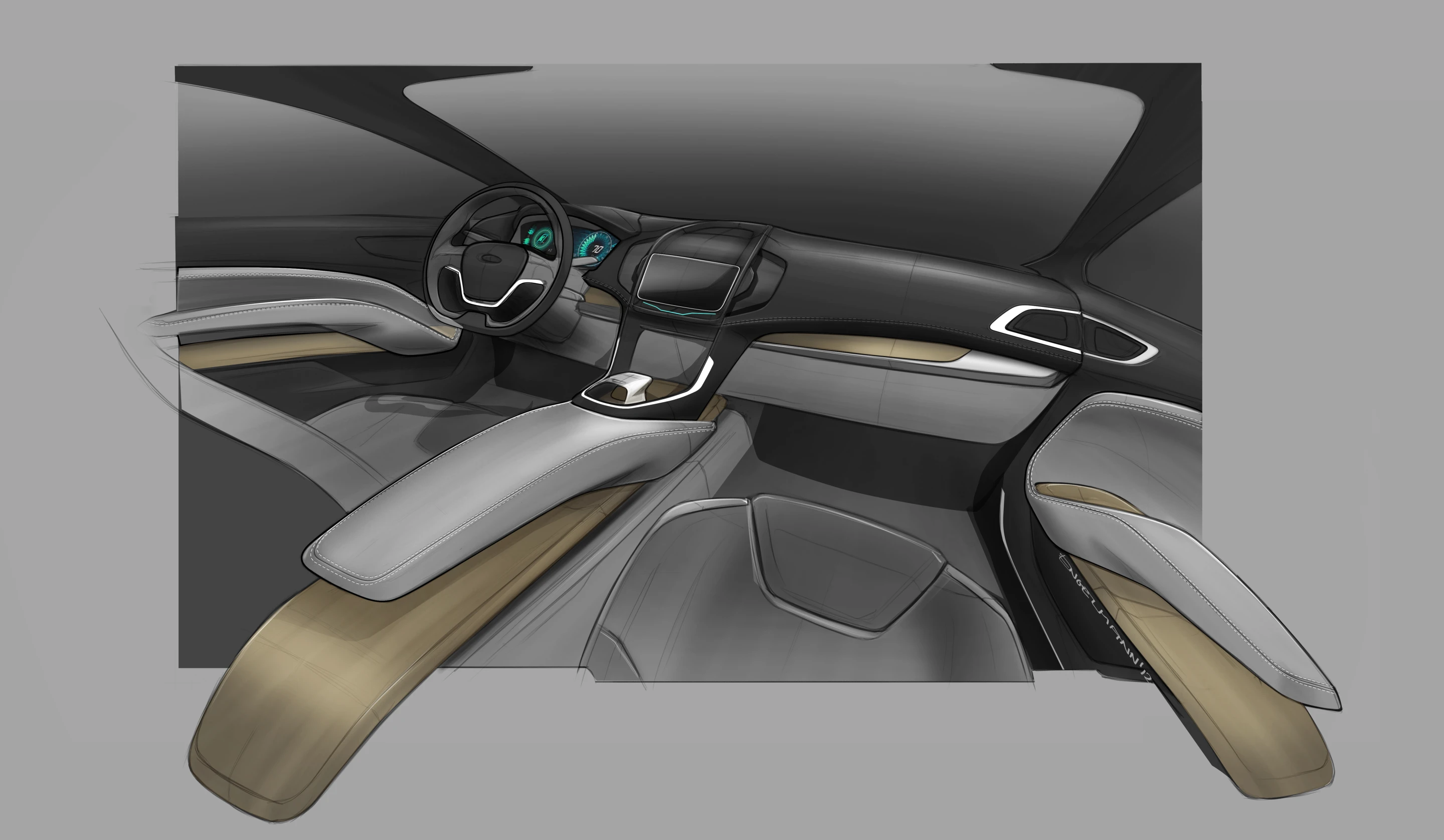 The Ford S-Max Concept color sketch of the interior