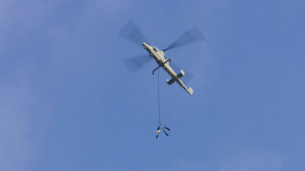 The test involved cargo airdrops from 300ft-400ft using a four-hook carousel