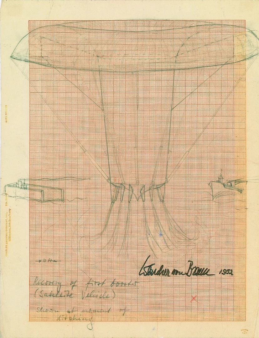 Sketch of first stage making a powered landing with parachute assist