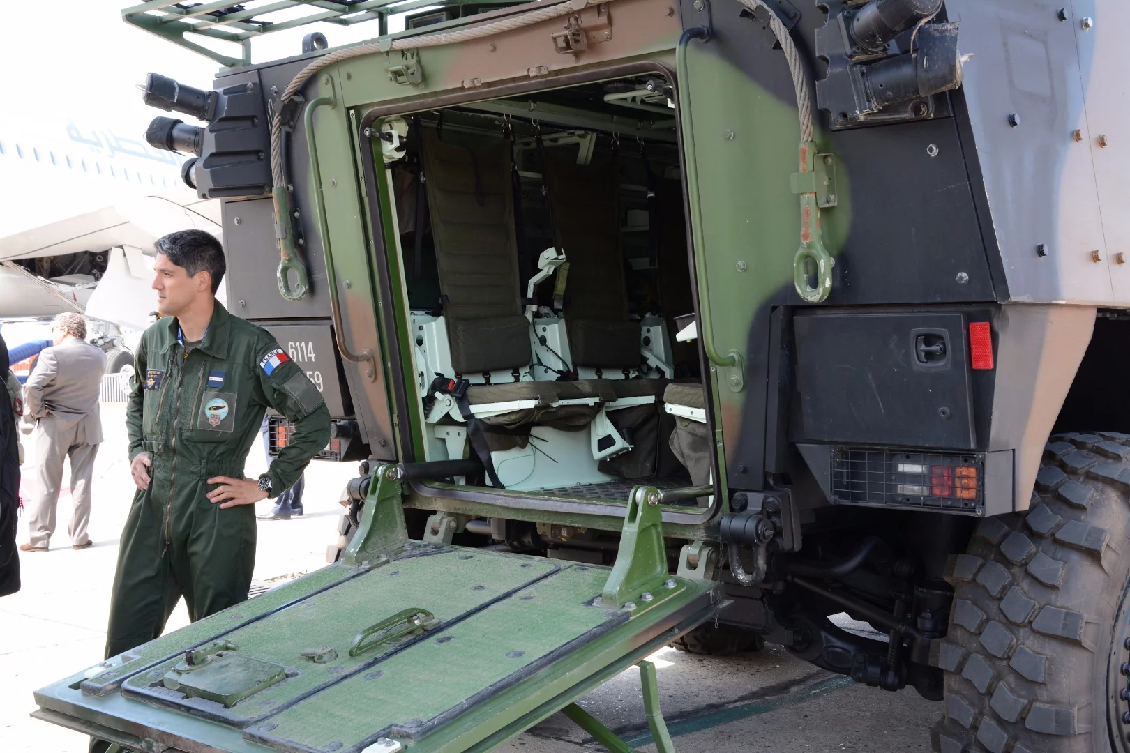 The interior of the wheeled combat vehicle is not quite as grand as that of the A400M in which it sits