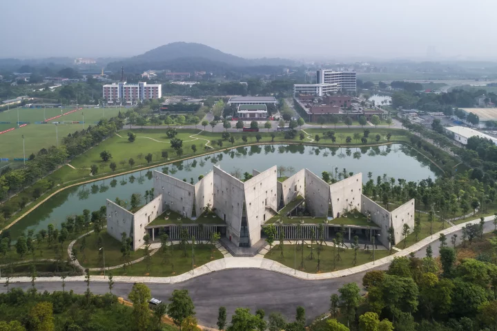 The Viettel Offsite Studio is defined by six eye-catching V-shaped structures