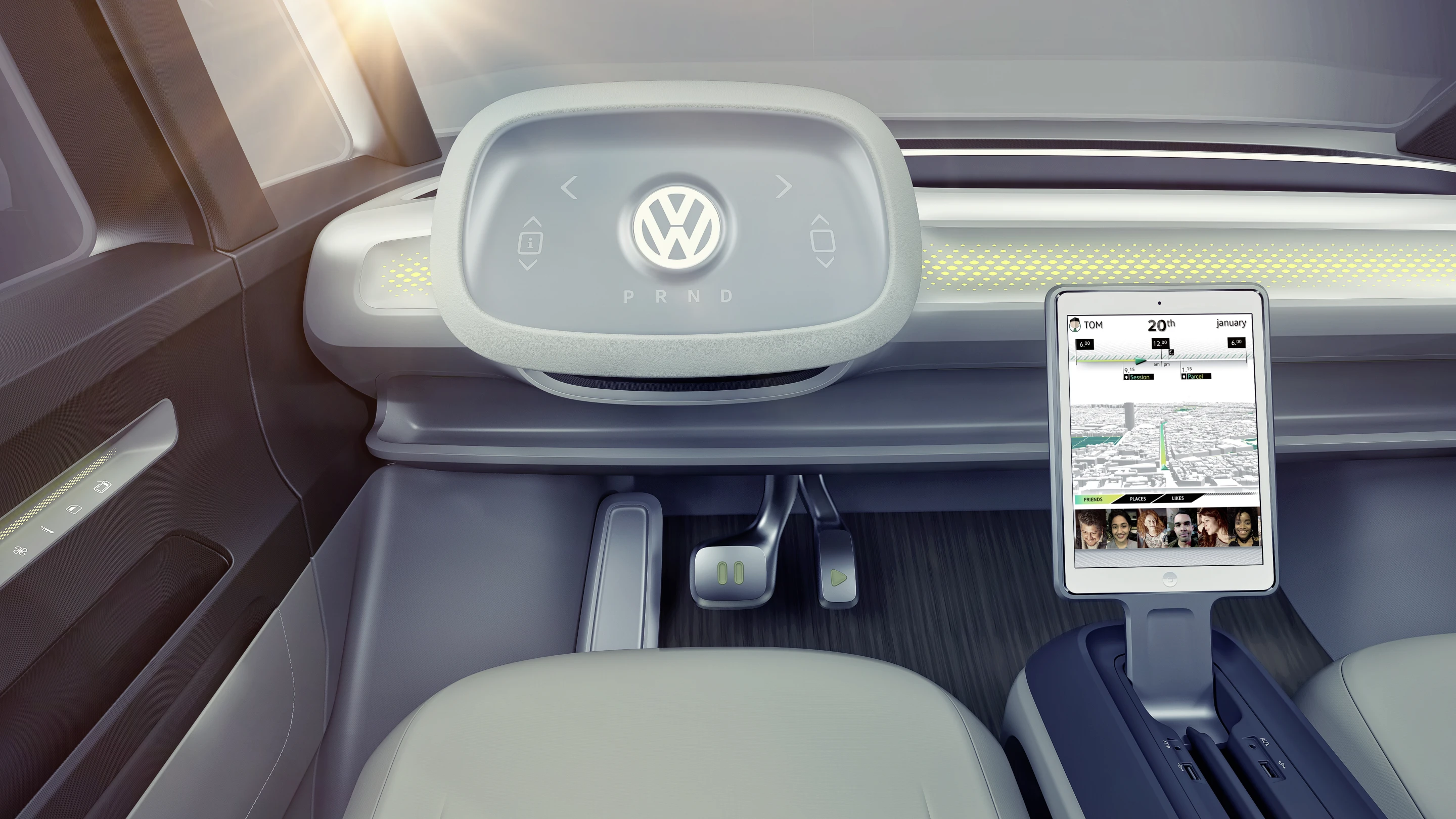 Volkswagen I.D. Buzz: steering wheel pushes into the dash to engage self-drive mode