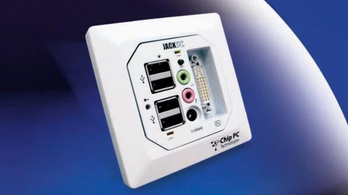 The Jack PC thin-client desktop computing solution puts all the end-user computing power in a wall plug