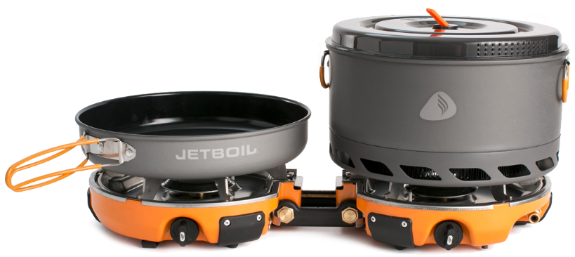The JetBoil Genesis is a base camping stove with backpacking-inspired design