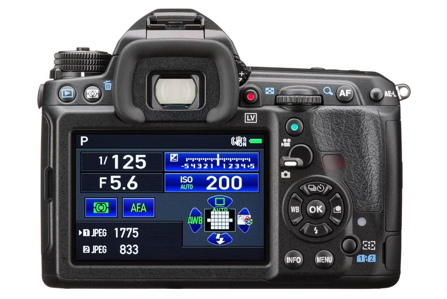 The rear screen on the Pentax K-3 II is a 3.2-inch LCD monitor with 1,037k dots