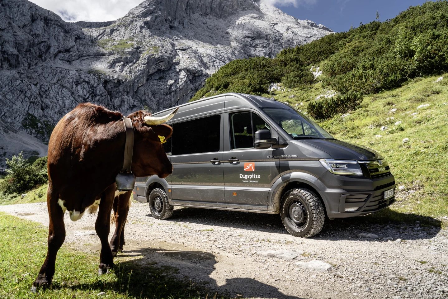 MAN imagines the tracked TGE 3.180 4x4 combi transporting goods to alpine pastures in winter, which looks like what this BZB van might be doing in the warmer, drier months