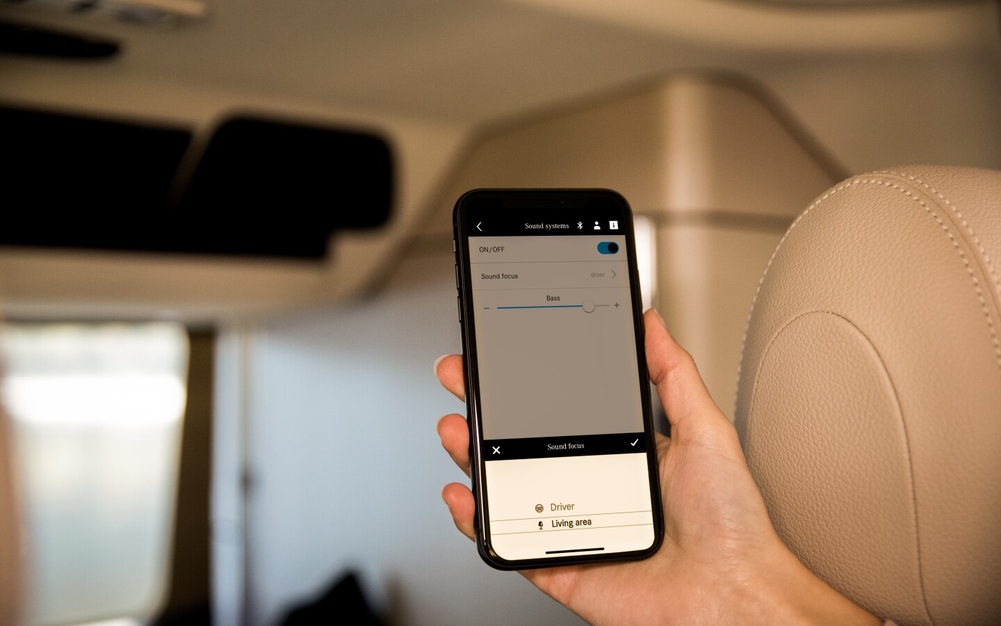 Control the individual driver cab and living area zones of the sound system