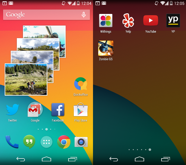 The new look of home screens and the app drawer on KitKat