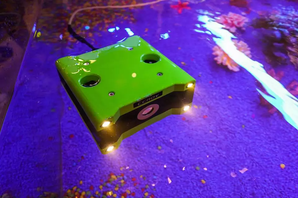 The CCROV can descend to a maximum depth of 100 meters, sending real-time 4K video topside as it does so