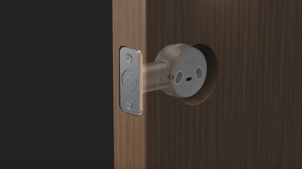 An x-ray view of an installed Level Lock, minus the old lock's cylinder housings