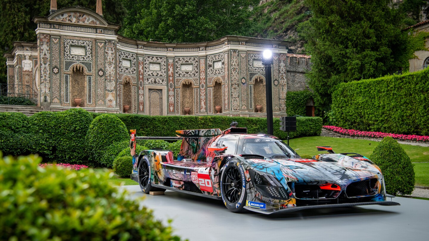 Julie Mahretu's BMW Art Car was displayed throughout the 2024 Concorso d'Eleganza Villa d'Este