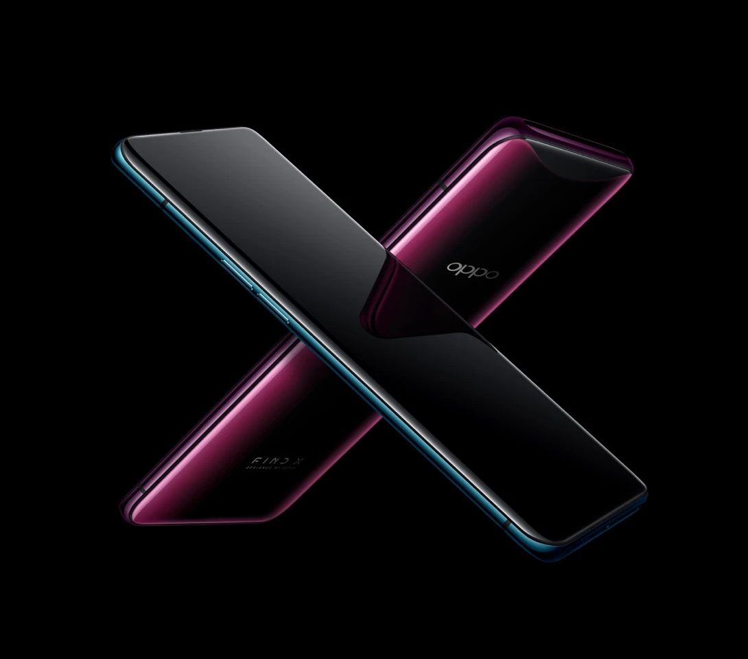 The Oppo Find X comes in two color gradients, Bordeaux Red and Glacier Blue