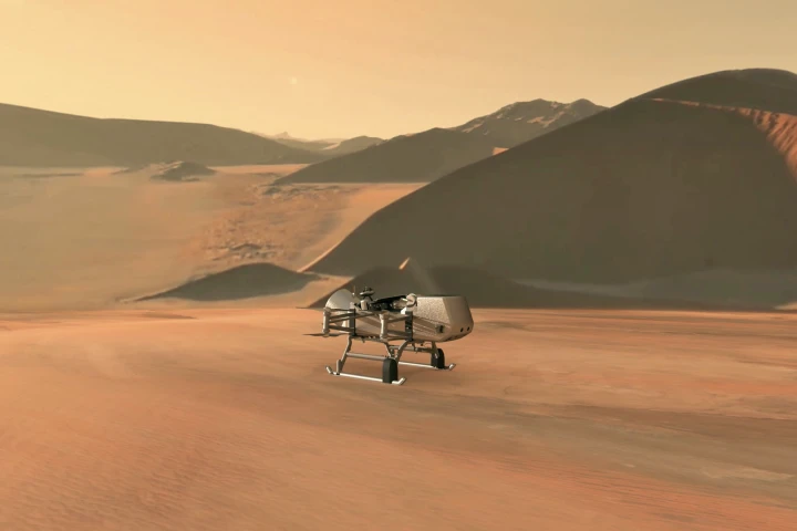 Artist's concept of the Dragonfly drone on Titan