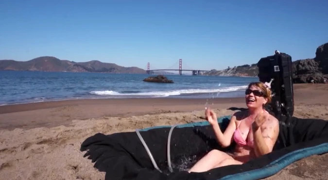 The Hydro Hammock used as a makeshift in-ground tub