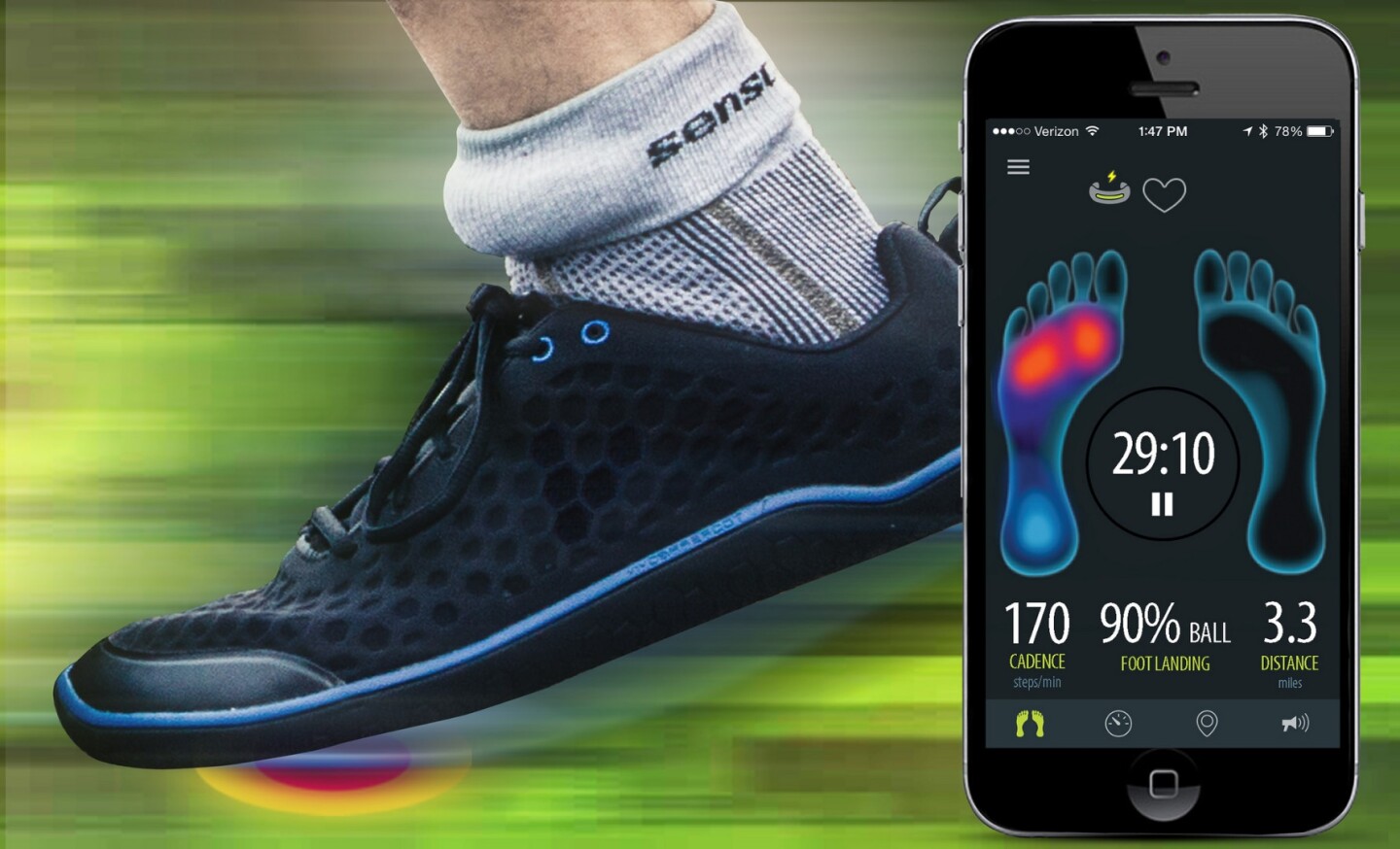 The smart fitness system connects to the Sensoria app