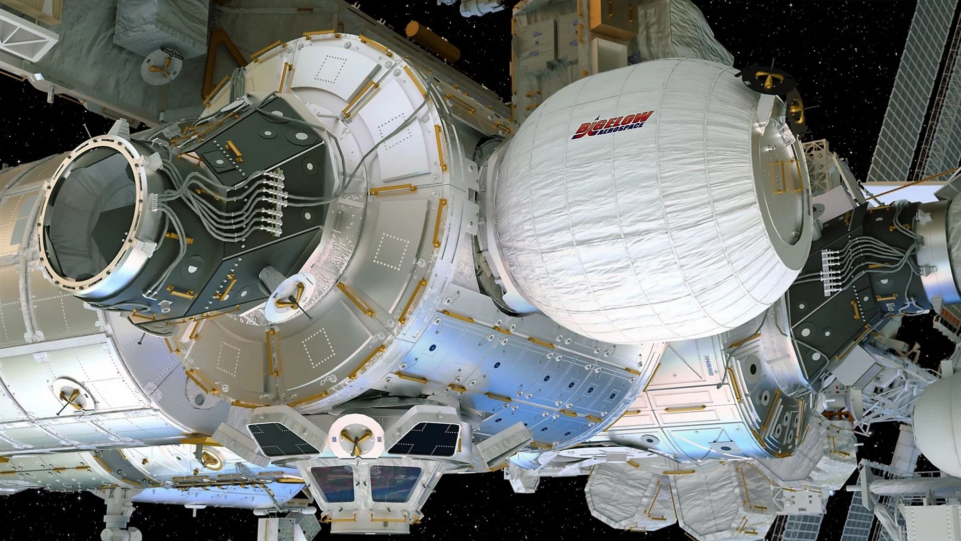 Artist’s concept of the Bigelow Expandable Activity Module attached to the International Space Station’s Tranquility module and inflated