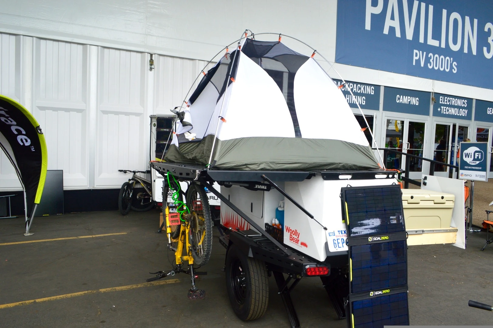 The WoollyBear doesn't have a built-in electrical system, but it could work well with a portable solar power pack, like the Yeti series from Goal Zero