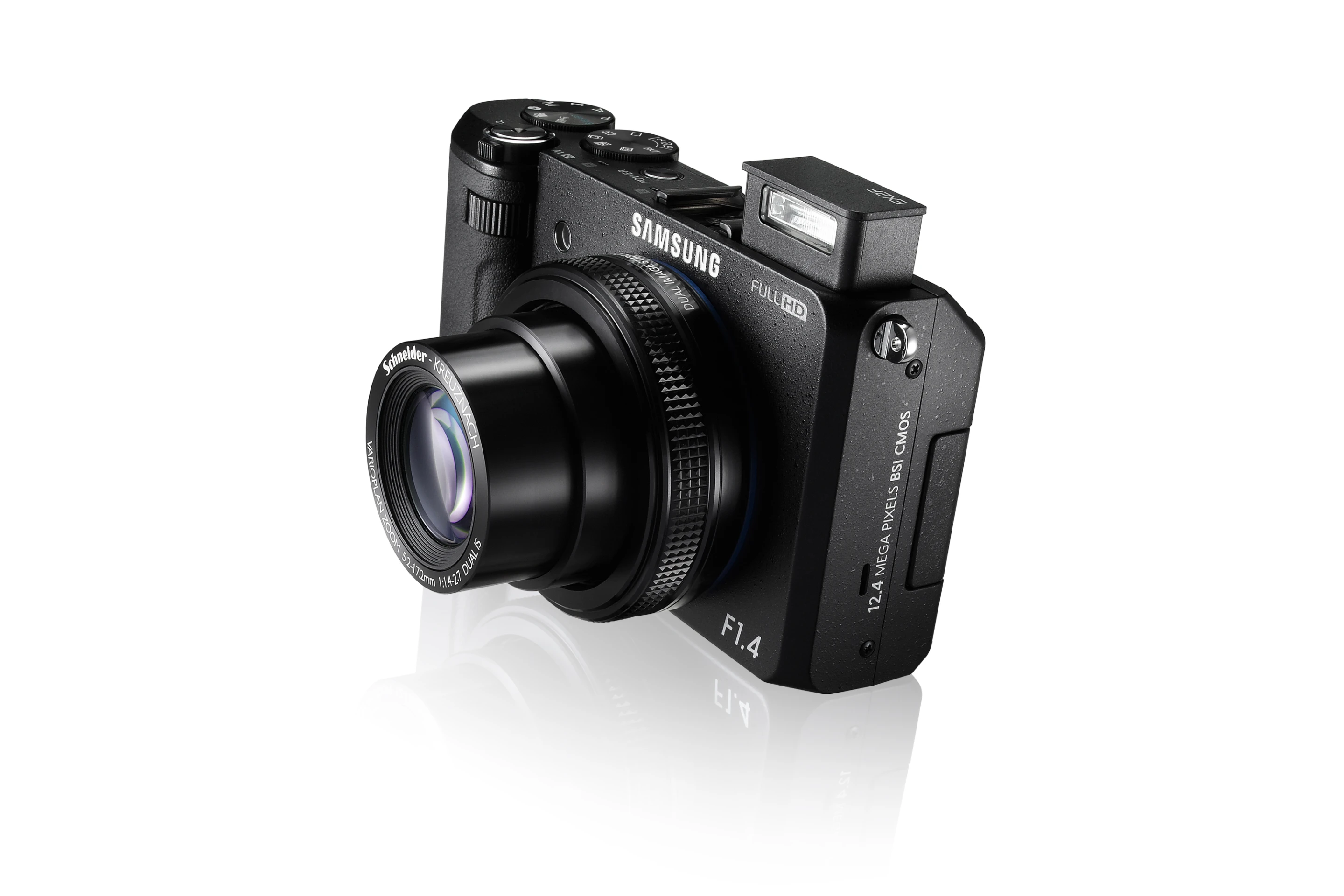 The EX2F benefits from a faster F1.4 wide-angle (24mm) 3.3x Schneider KREUZNACH lens consisting of eleven elements in nine groups with four aspherical lenses and two high refractive lenses