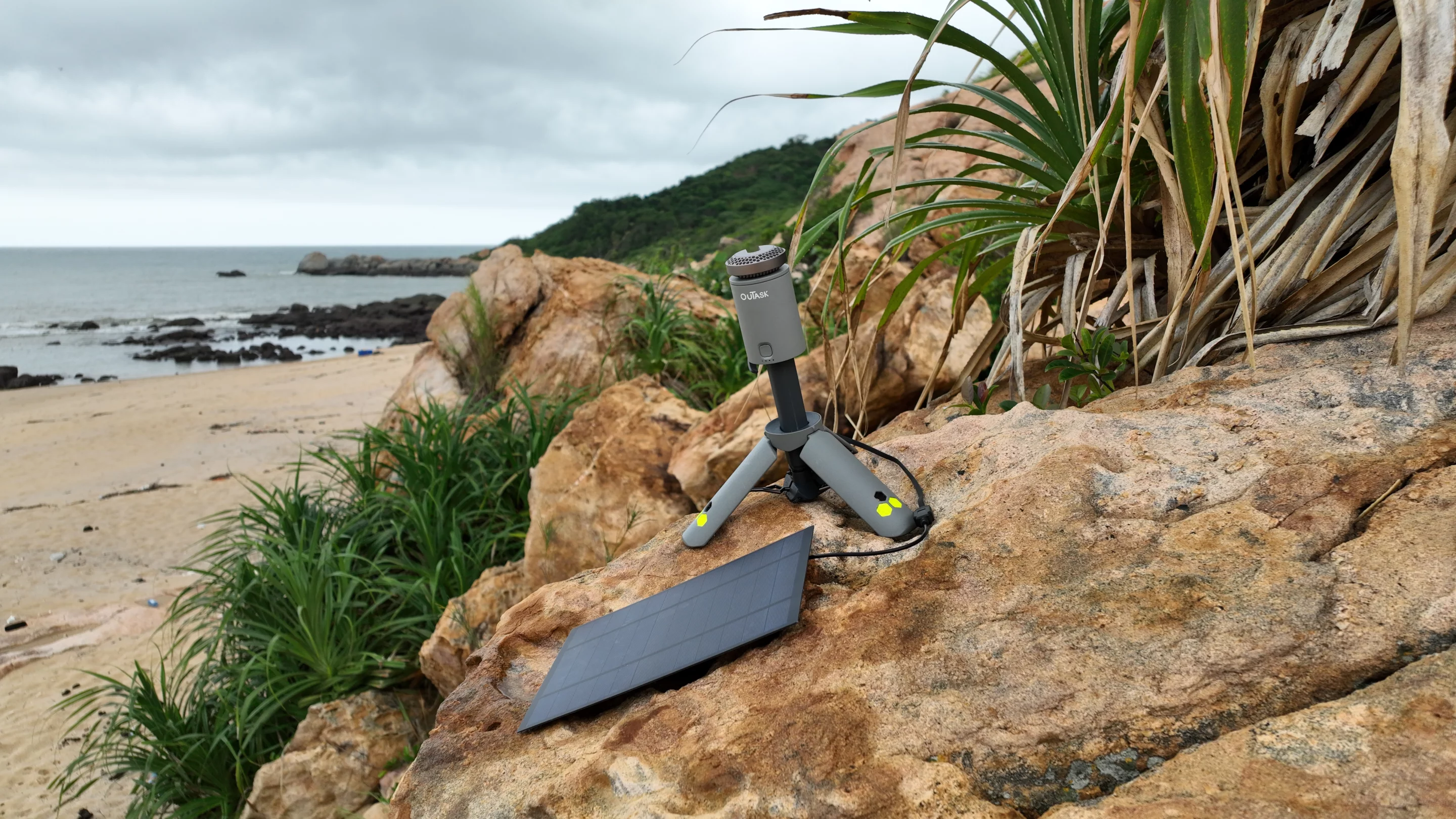 The ouTask's 12,000-mAh battery can be charged via a wall outlet over USB, or using a portable solar panel while in the wilderness