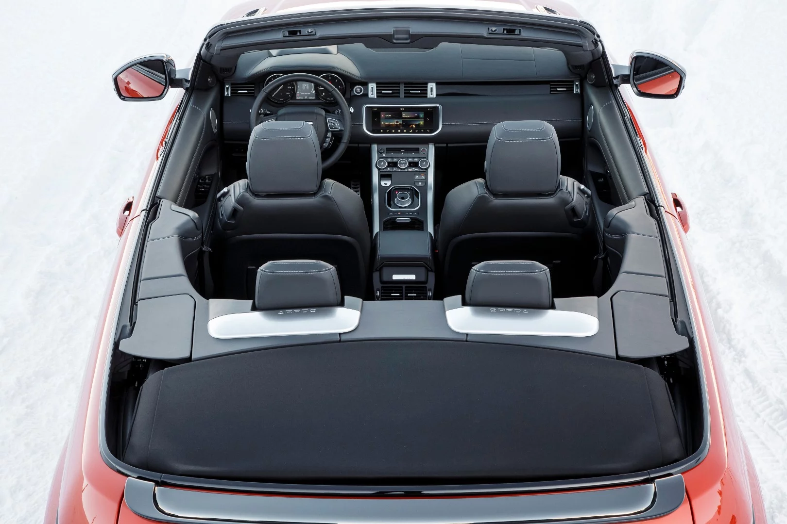 The Evoque Convertible with the top down