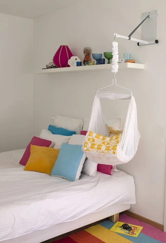 Mawok hammock can be hung permanently next to an adult bed
