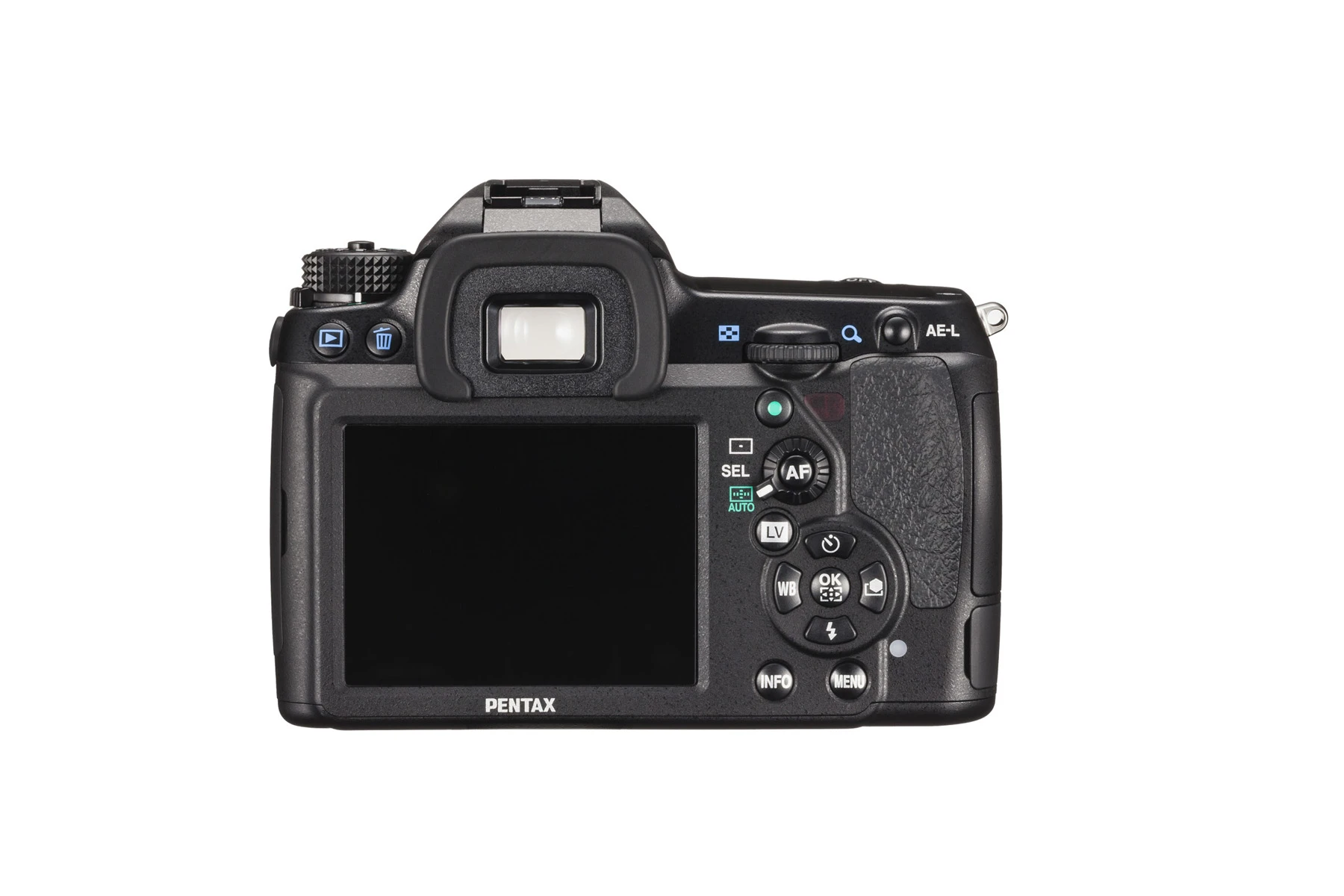 There's a 3.0 inch, wide-view LCD display to the rear which boasts a resolution of 921,000 dots, and Pentax has included a resin layer between the outer tempered glass panel and the LCD display to cut out ghost imaging and maintain image brightness